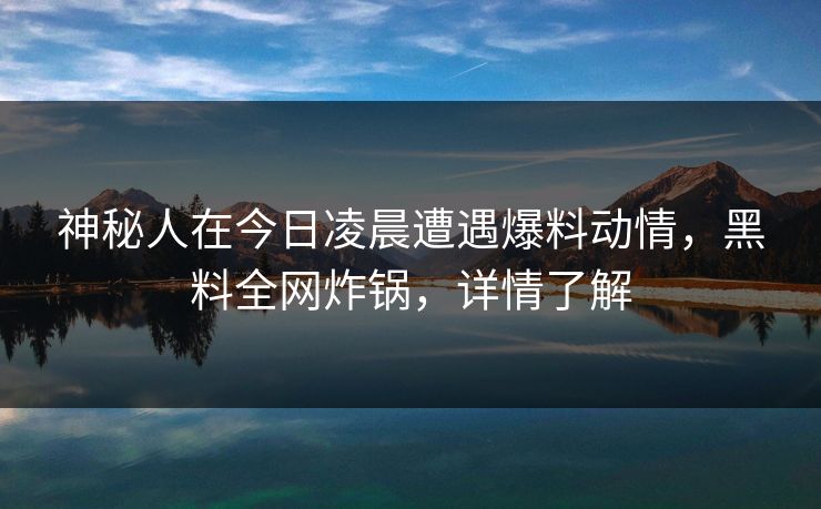 神秘人在今日凌晨遭遇爆料动情，黑料全网炸锅，详情了解